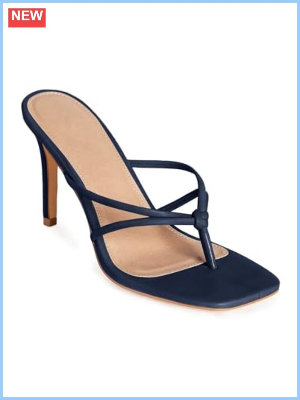 Strappy Square Toe Thong Heeled Sandals Slip On Stiletto